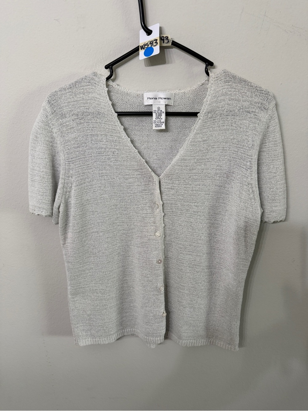 Women’s Rena Rowan Light Gray Short-Sleeve V-Neck Button Up Cardigan Size M